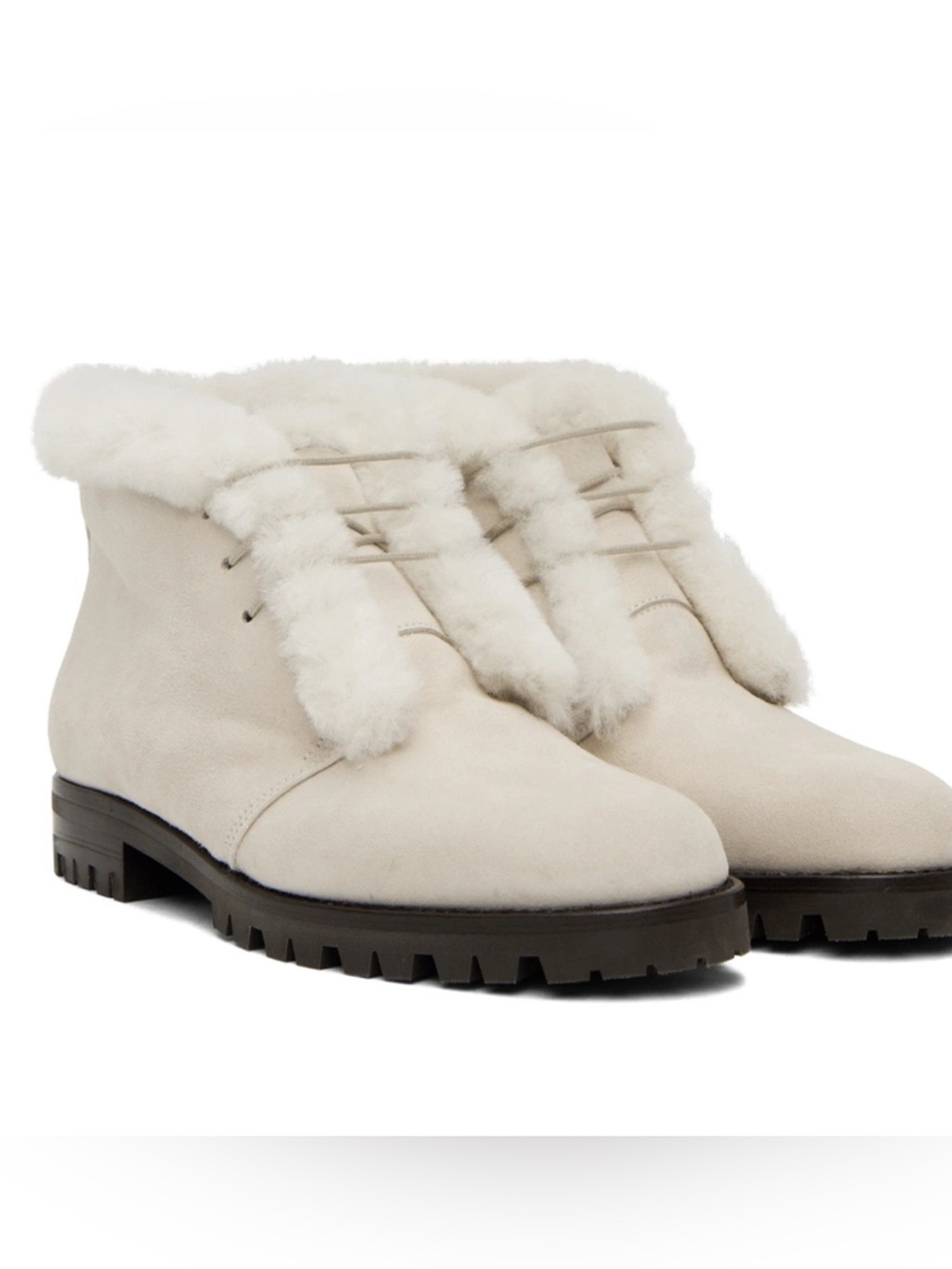 Manolo Blahnik Off-White Mircus Suede Shearling Boots